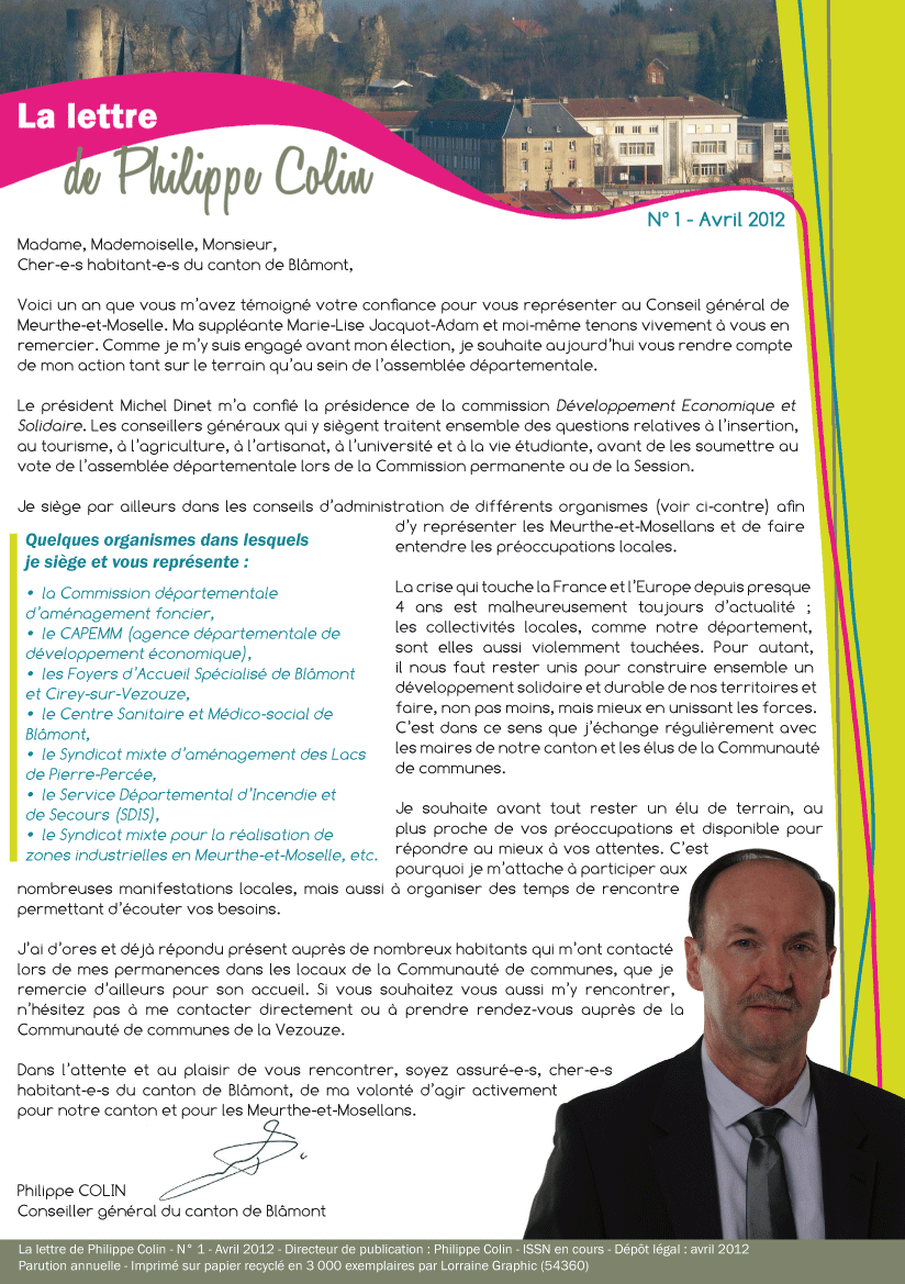 Lettre cantonale de Philippe Colin